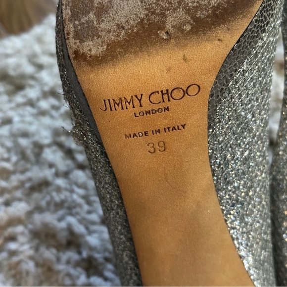 Jimmy Choo Luna 100 Glitter Fabric Platform Peep-Toe Pump, Size 39 - Picture 9 of 11